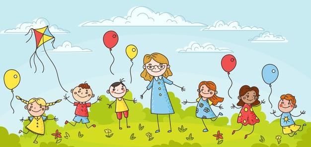 Zona de niños coloridos con globos niños de dibujos animados lúdicos y decoraciones divertidas