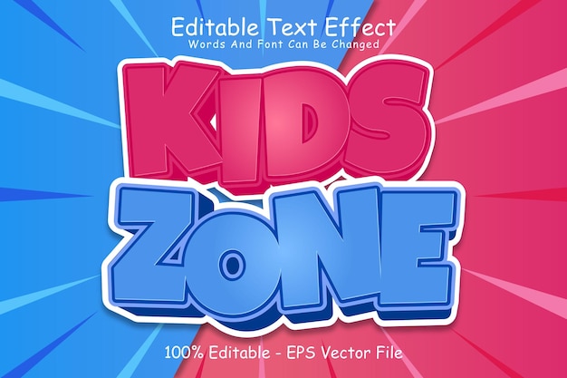 Zona para niños Efecto de texto editable Estilo de dibujos animados en relieve de 3 dimensiones