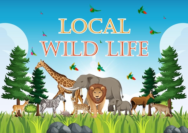Vector el zoológico local del día mundial de la vida silvestre establece un diseño de collage del día mundial de los animales con animales y naturaleza