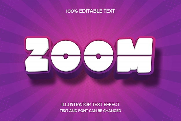 Zoom, efecto de texto editable en 3D gradación púrpura rosa estilo moderno sombra cómica