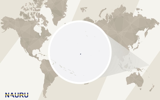 Zoom en el mapa y la bandera de Nauru. Mapa del mundo.