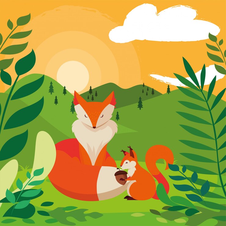 Vector zorro y ardilla feliz temporada de otoño