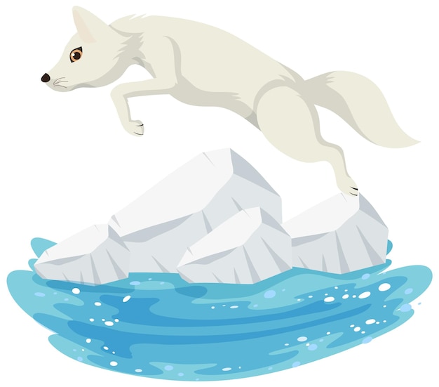 Zorro blanco saltando sobre un témpano de hielo, un icono del calentamiento global