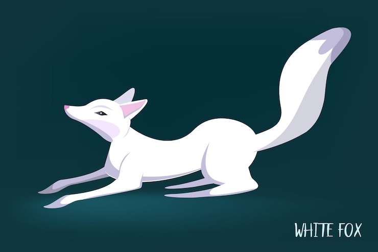 Vector zorro blanco zorro de nieve jugando en una pose linda un elemento vectorial separado para el diseño de postales o sitios web libros y papel
