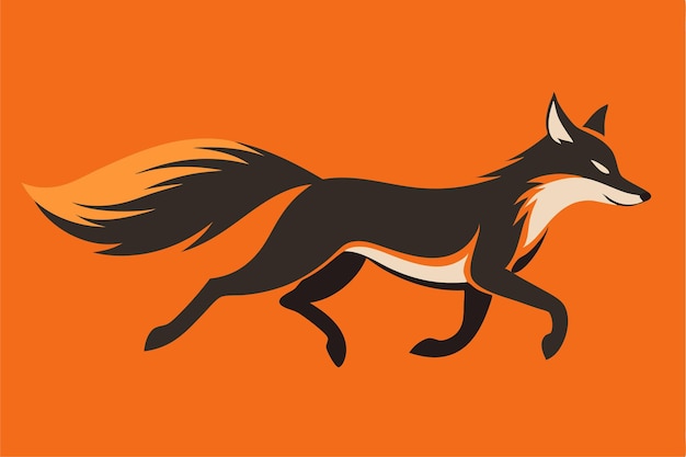 un zorro con una cola corriendo en un fondo naranja