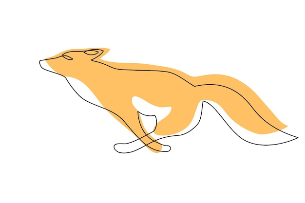 Vector el zorro corre rápido dibujando un estilo minimalista de una línea