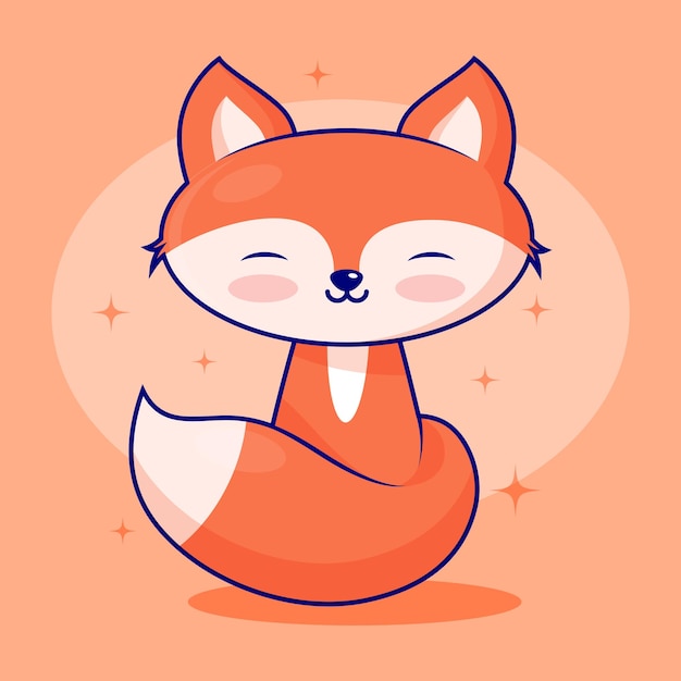 Zorro de dibujos animados lindo en estilo plano simple moderno