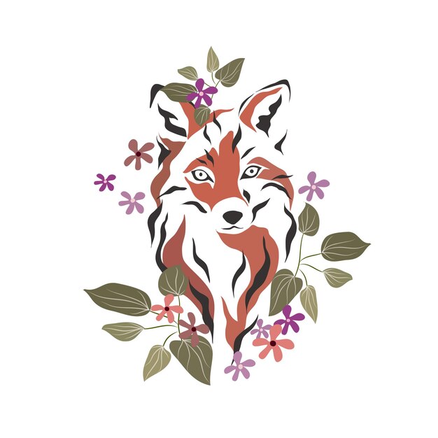 Un zorro con flores en él vector
