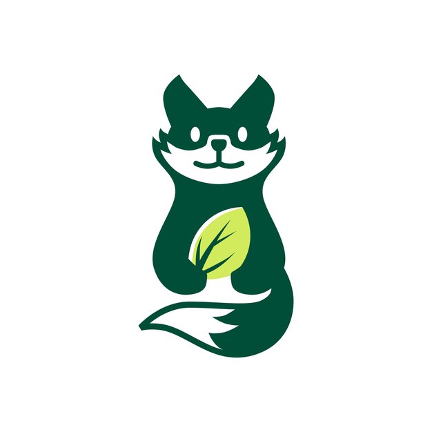 Zorro Hoja Naturaleza Logotipo Verde Mascota Vector Icono Ilustración