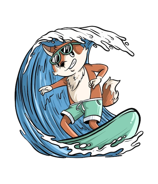 El zorro surfista montando una ola