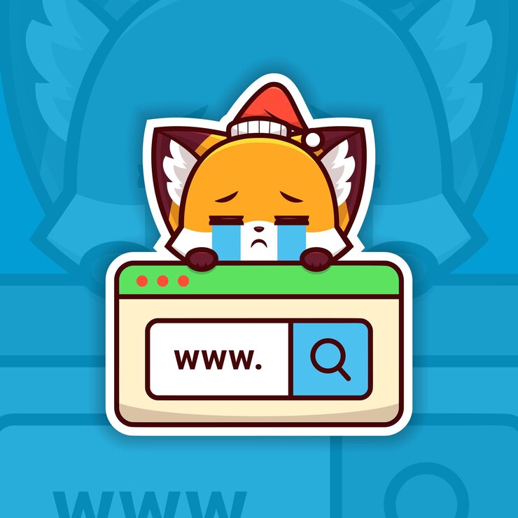 Vector el zorro triste de navidad con una búsqueda en la web icon sticker design vector sticker para desarrolladores web