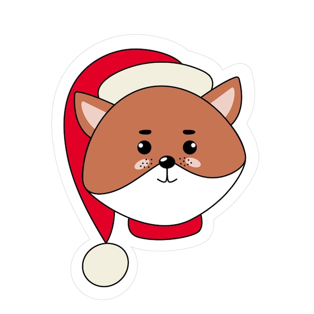 el zorro vector rojo lindo aislado en el sombrero rojo de Santa para tarjetas de Navidad y pegatinas