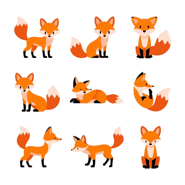 Los zorros de dibujos animados en varias poses