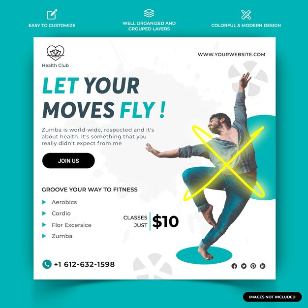Zumba dance Instagram post web banner plantilla vector premium