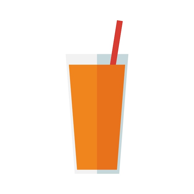 Vector zumo de naranja en un vaso con pajita. diseño plano.