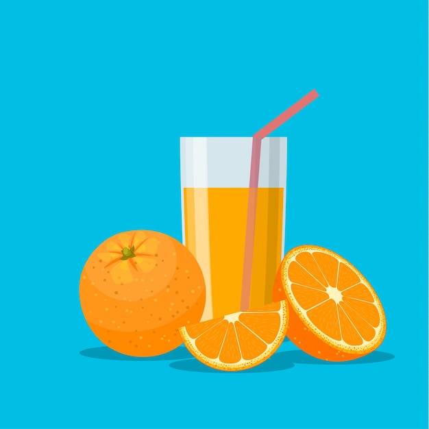 Vector zumo de naranja en un vaso vitaminas para la salud