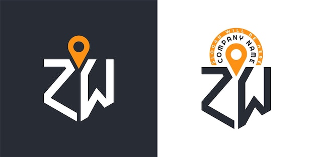 ZW Location Logo Bundle Letter ZW Logo Dual Vector Icons para el reclutamiento y la navegación