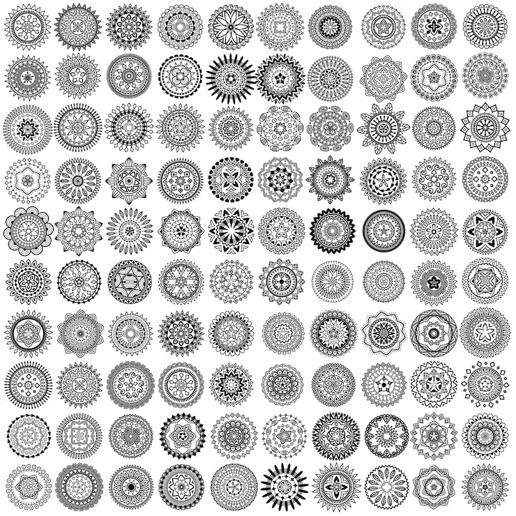 Vector Gratis 100 lingkaran mandala vektor hitam