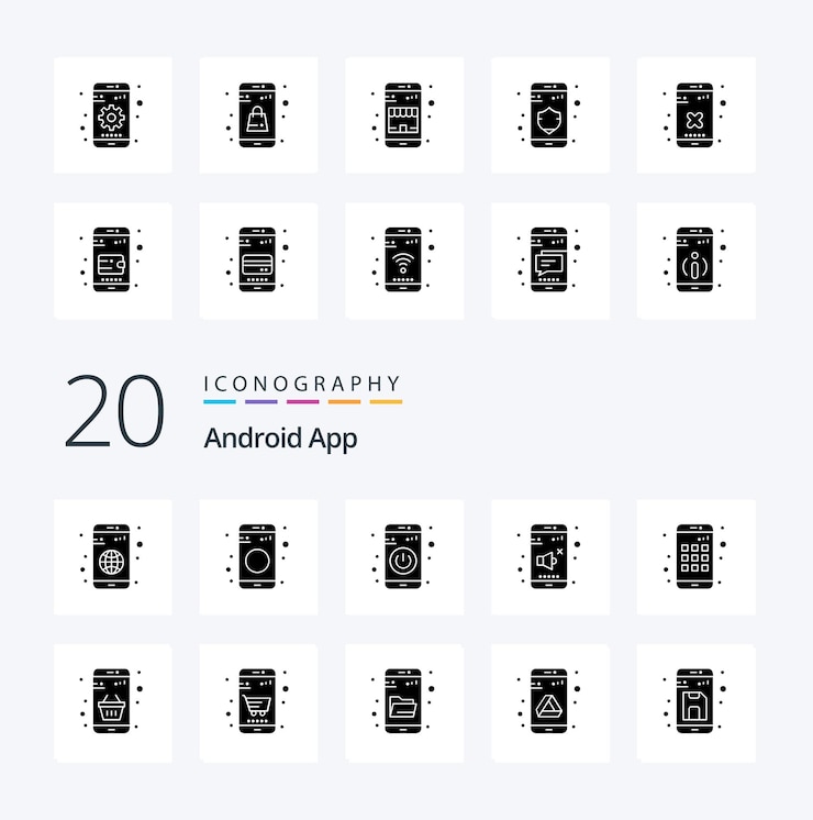 Vector Gratis 20 android app solid glyph icon pack like device control app volume off