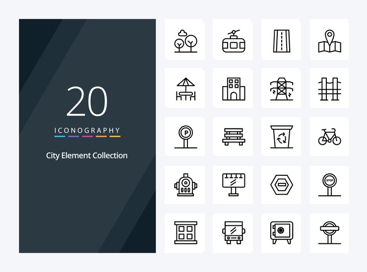 Vector Gratis 20 city element collection outline icon for presentation