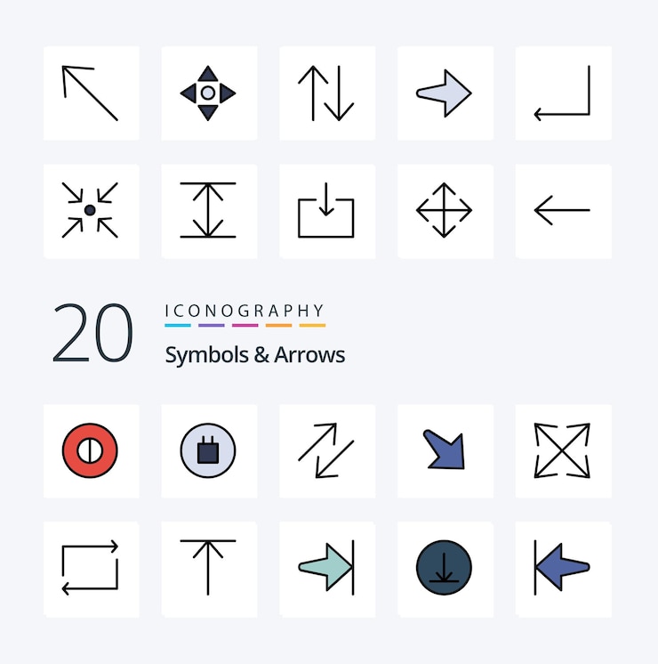 Vector Gratis 20 symbols arrows line filled color icon pack like up arrow right repeat arrow