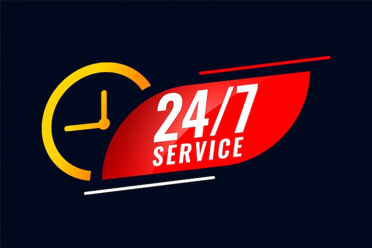 Vector Gratis 24 hour and 7 days service banner with clock