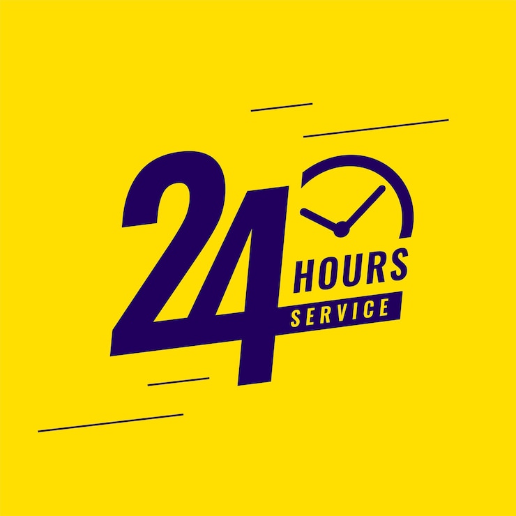Vector Gratis 24 hours everyday service assistant background with clock sign