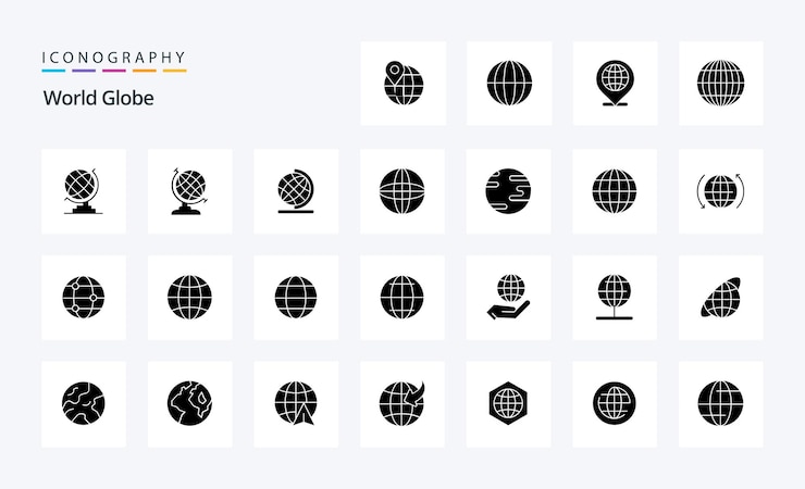 Vector Gratis 25 globe solid glyph icon pack