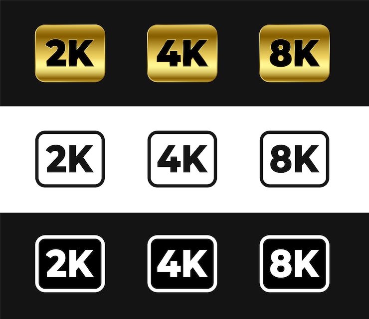 Vector Gratis 2k 4k and 8k display resolution label in pack