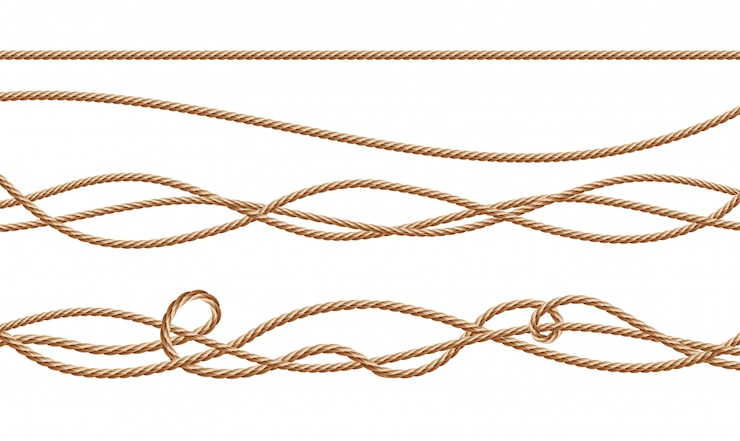 Vector Gratis 3d realistic fiber ropes - straight and tied up. jute or hemp twisted cords with loops