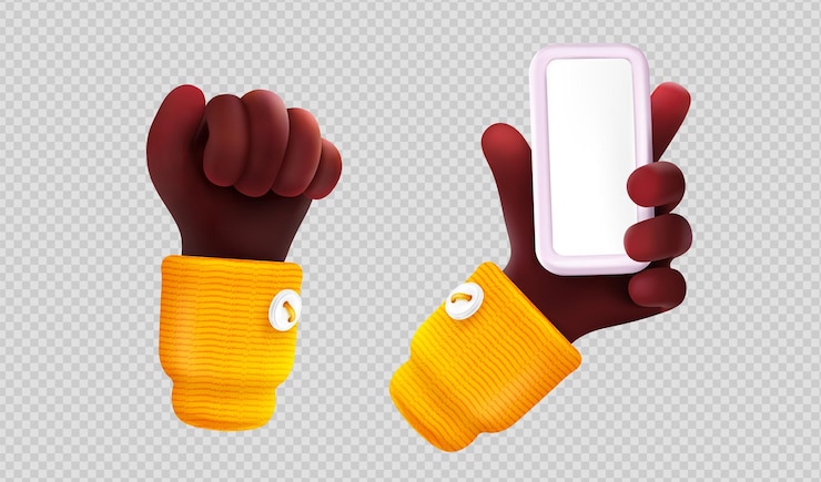 Vector Gratis 3d render black hand fist and palm hold smartphone