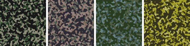 4 Latar Belakang Kamuflase Set Desain Pola Vektor Ilustrasi Latar Belakang Tentara