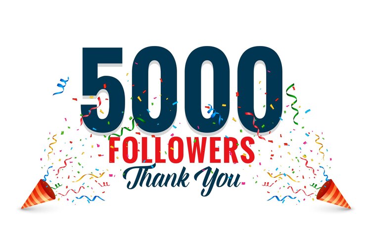 Vector Gratis 5000 digital followers celebration thank you background with confetti decoration