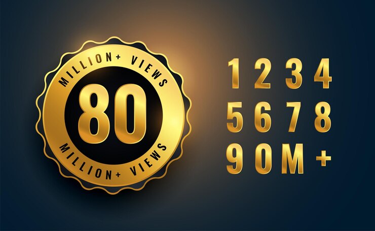 Vector Gratis 80 million or 80m views banner on golden label