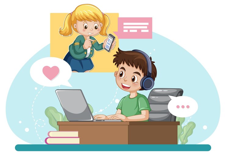 Vector Gratis a boy browsing social media
