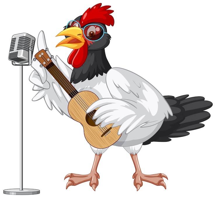 Vector Gratis a chicken playing guitar cartoon character