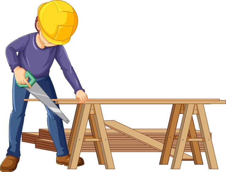 Vector Gratis a construction worker cutting wood