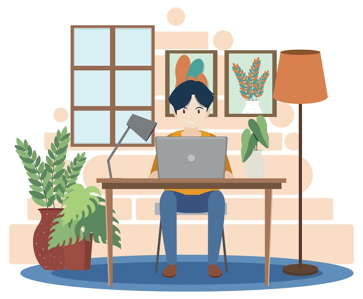 Vector Gratis a man working using laptop flat design