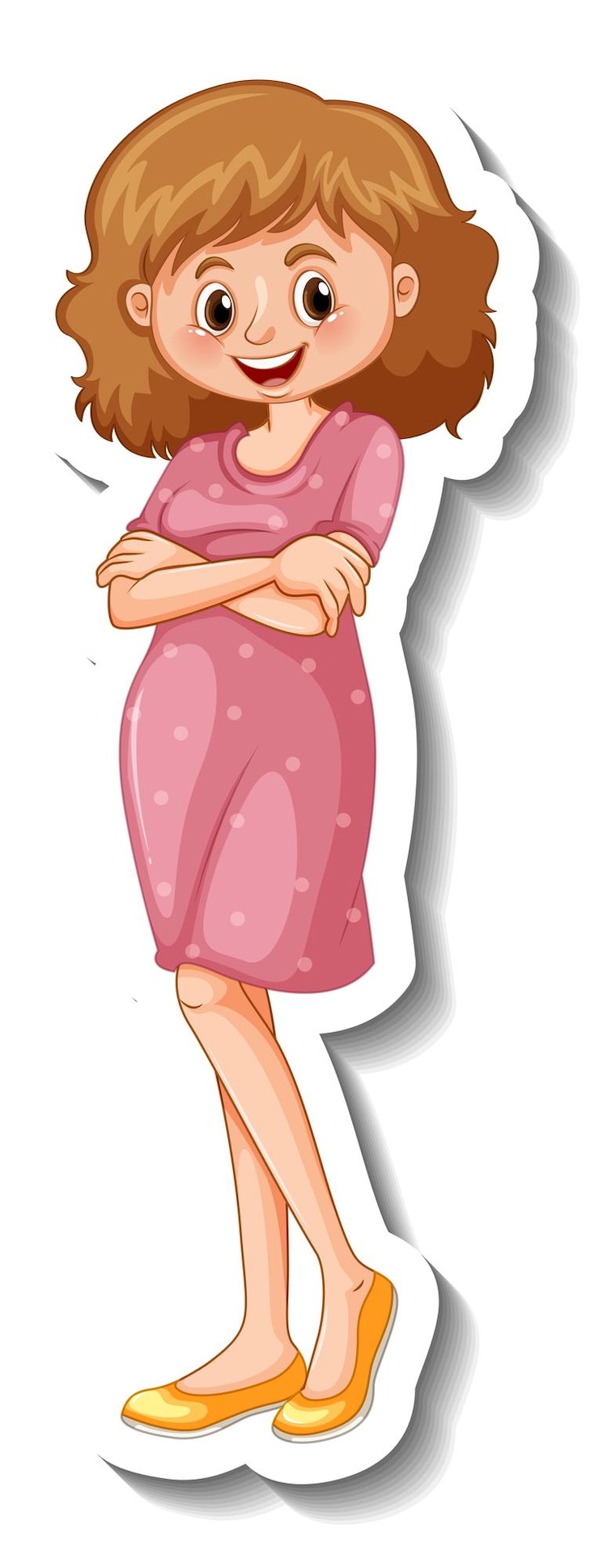 Vector Gratis a sticker template with a woman wearing pink dress in standing pose