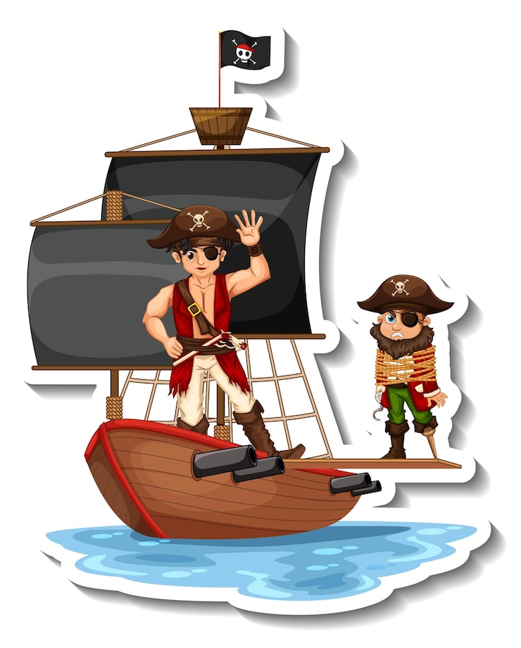 Vector Gratis a sticker template with pirates on the ship isolated