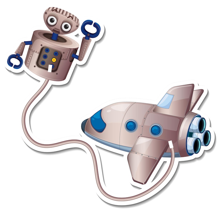 Vector Gratis a sticker template with plane and robot isolated