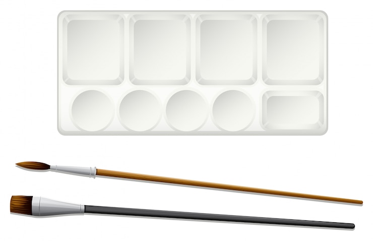 Vector Gratis a topview of the paintbrushes and an ink tray