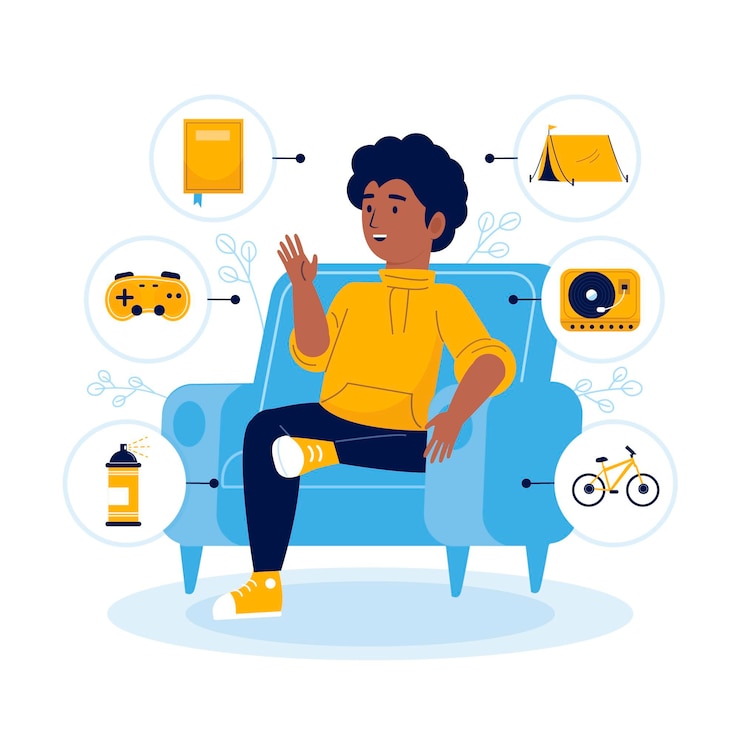 Vector Gratis about me concept with collection of interests and hobbies