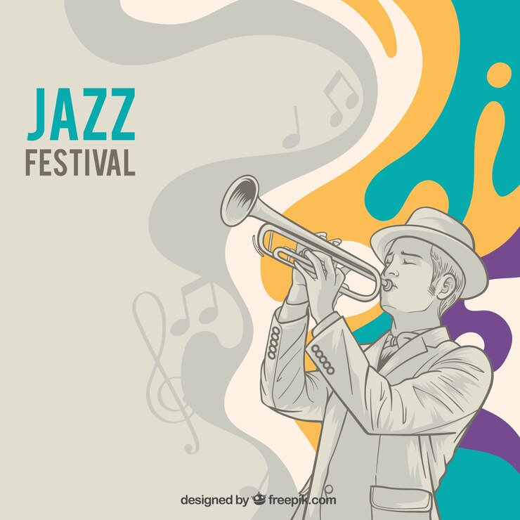 Vector Gratis abstract colored waves background with musician sketch