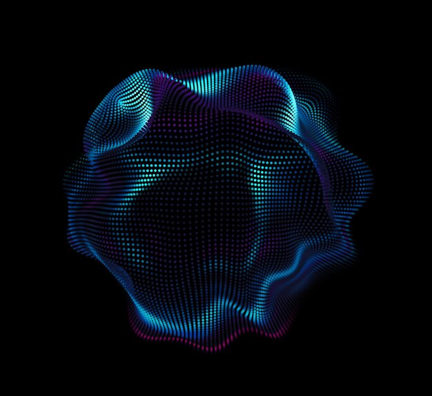 abstract vector colorful mesh on dark background futuristic style card corrupted point sphere