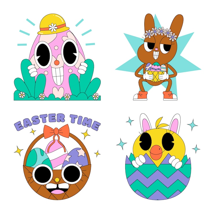 Vector Gratis acid easter stickers set