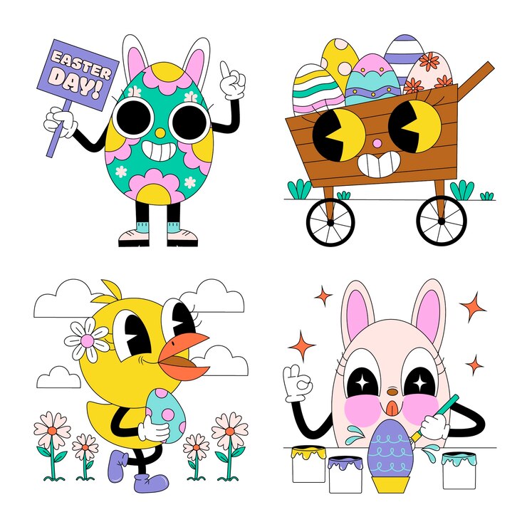 Vector Gratis acid easter stickers set