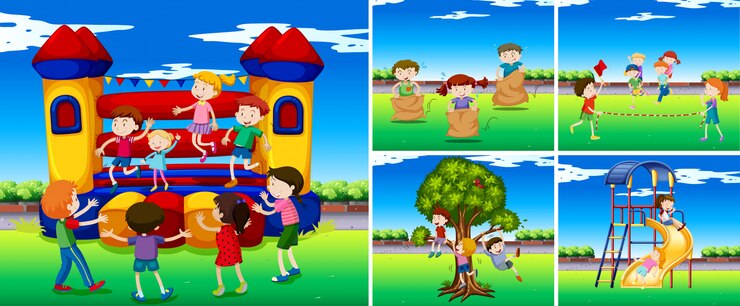 Vector Gratis adegan dengan anak-anak di taman bermain
