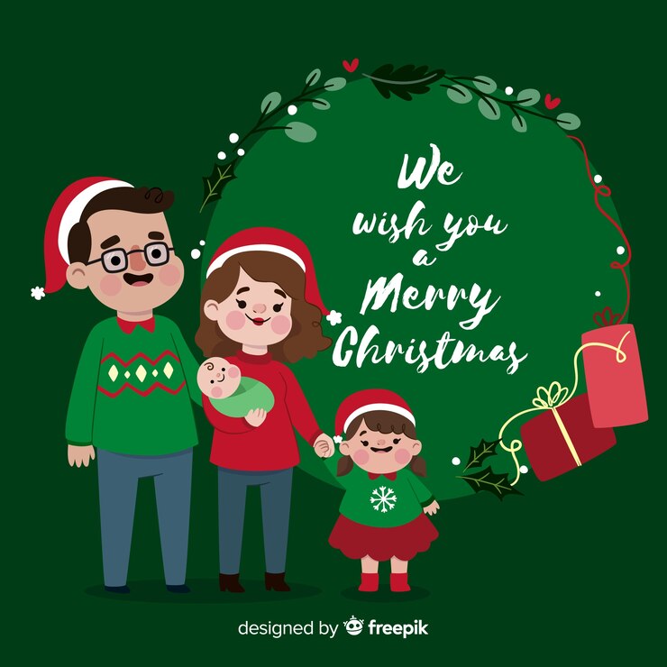 Vector Gratis adegan keluarga natal yang digambar tangan