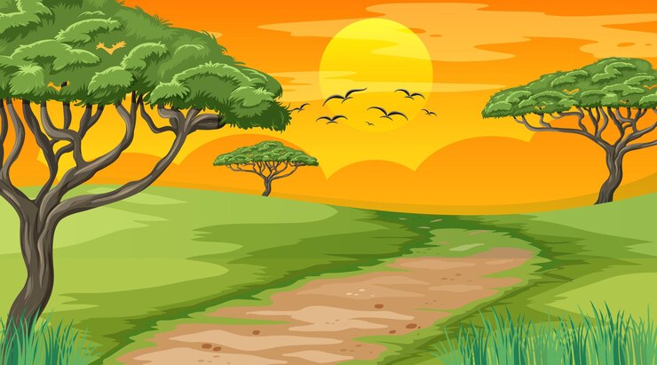 Vector Gratis adegan lanskap kosong taman alam saat matahari terbenam